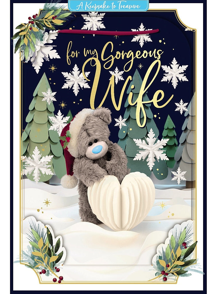 Wife Christmas Card - Bear With Paper Heart