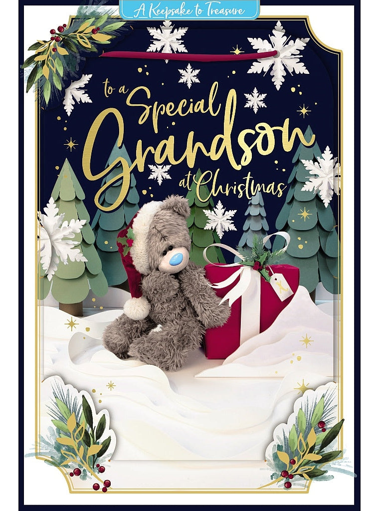 Grandson Christmas Card - Bear With Present