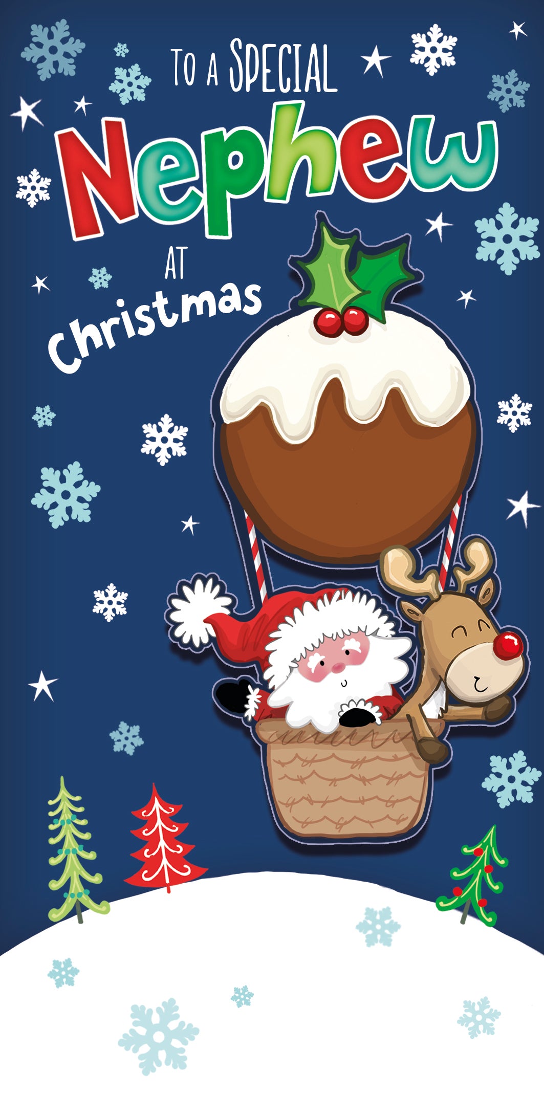Money Wallet Nephew Card - Santa And Reindeer In Christmas Pud Hot Air Balloon