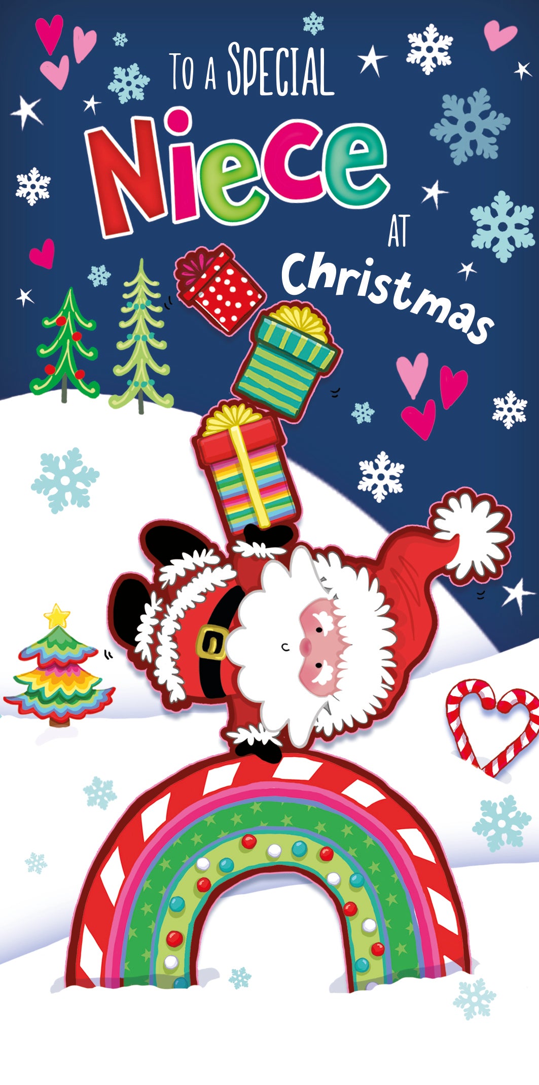 Money Wallet Niece Christmas Card - Santa With Gifts And Rainbow