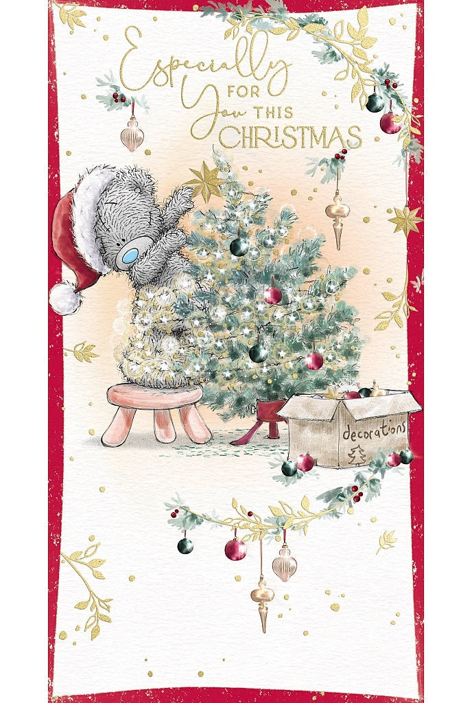 Open Christmas Card - Especially For You Bear Decorating Tree