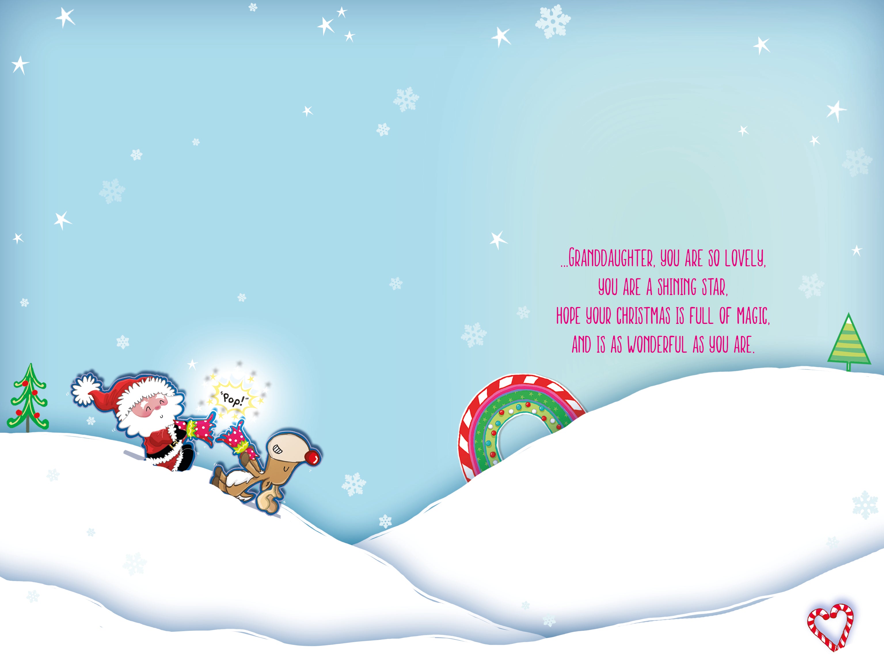 Granddaughter Christmas Card - Father Christmas And Reindeer With Candy Canes