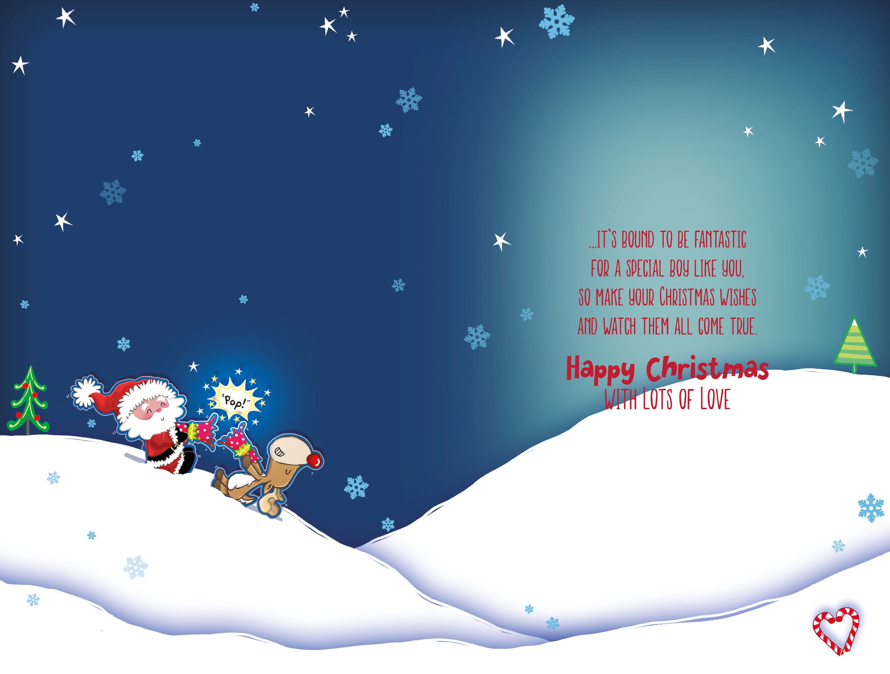 Great Grandson Christmas Card - Father Christmas And Reindeer In Hot Air Ball