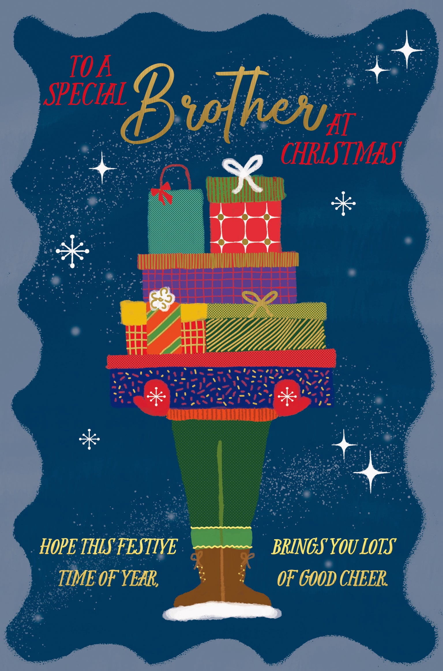 Brother Christmas Card - Man Carrying Gifts