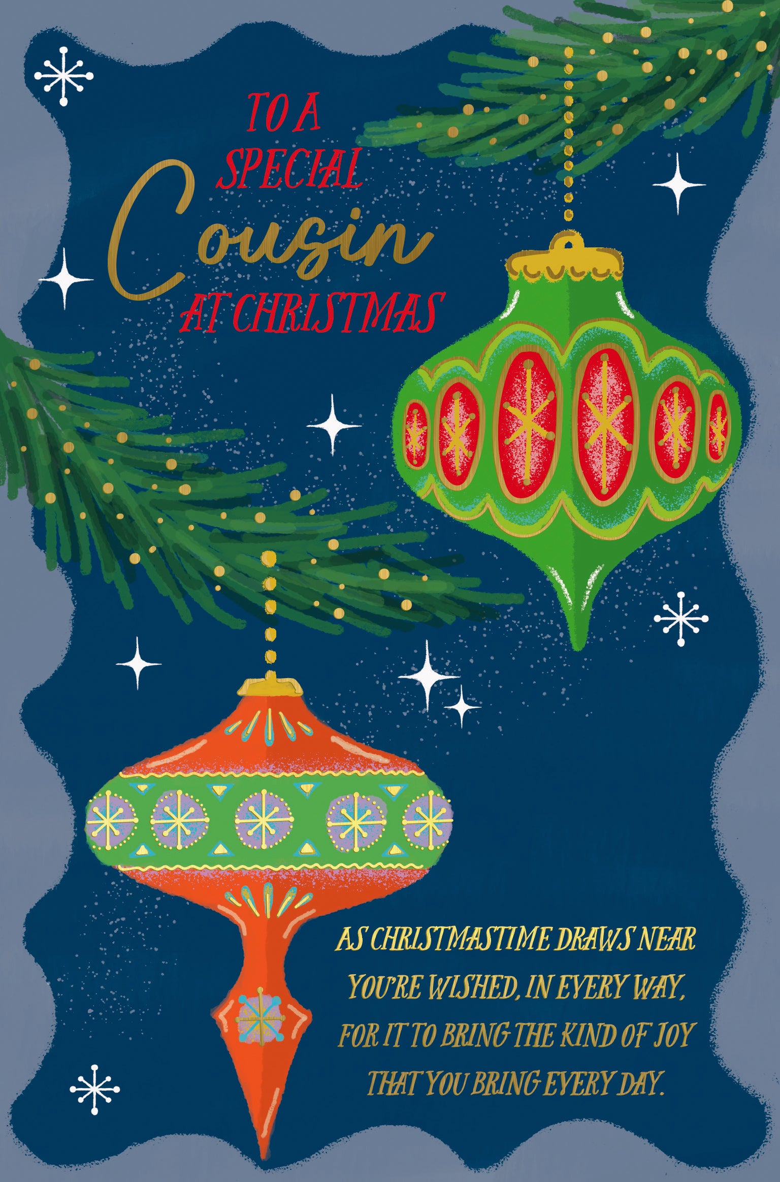 Cousin Male Christmas Card - Baubles