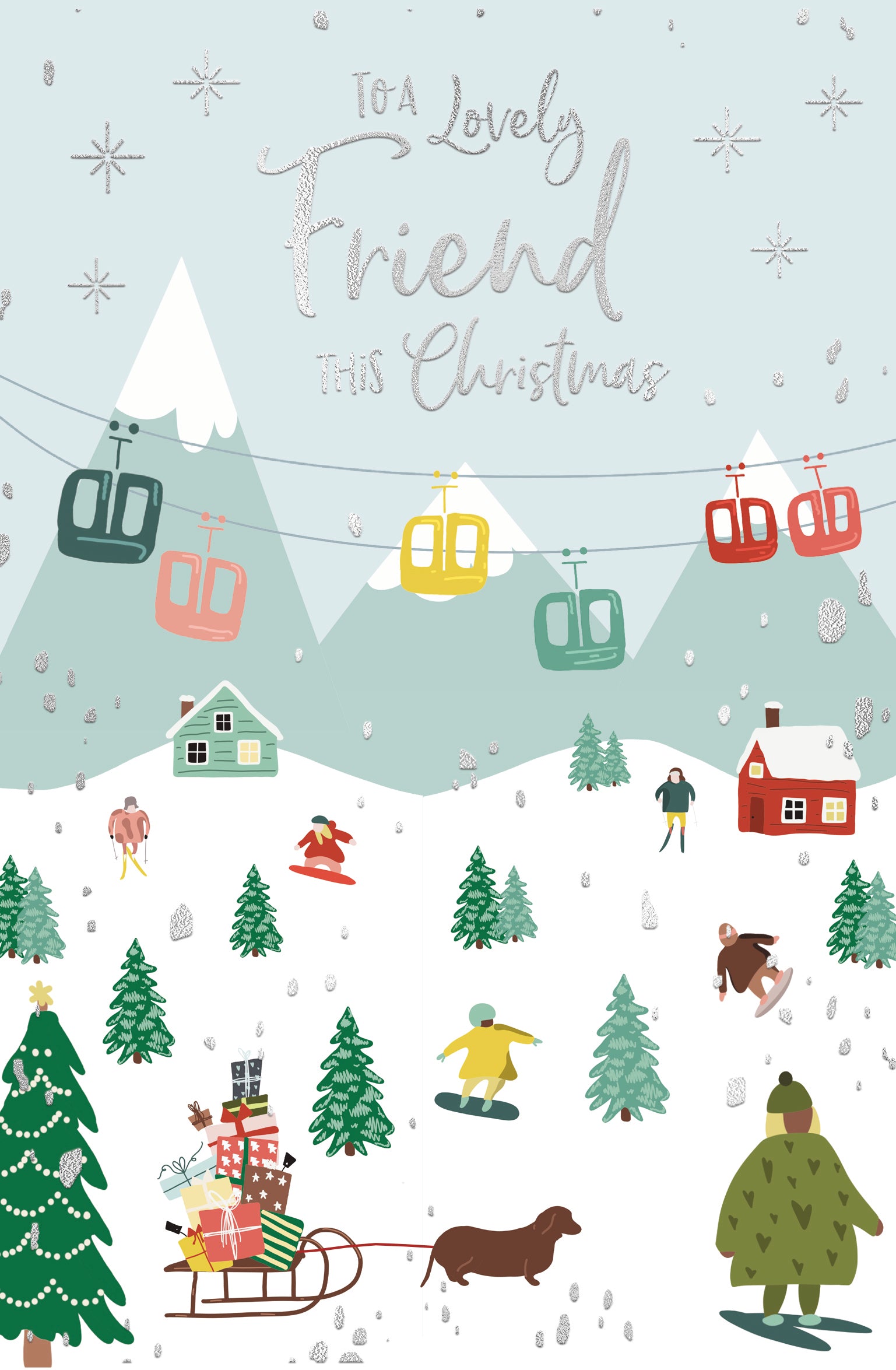 Friend Christmas Card - Dog And Sleigh