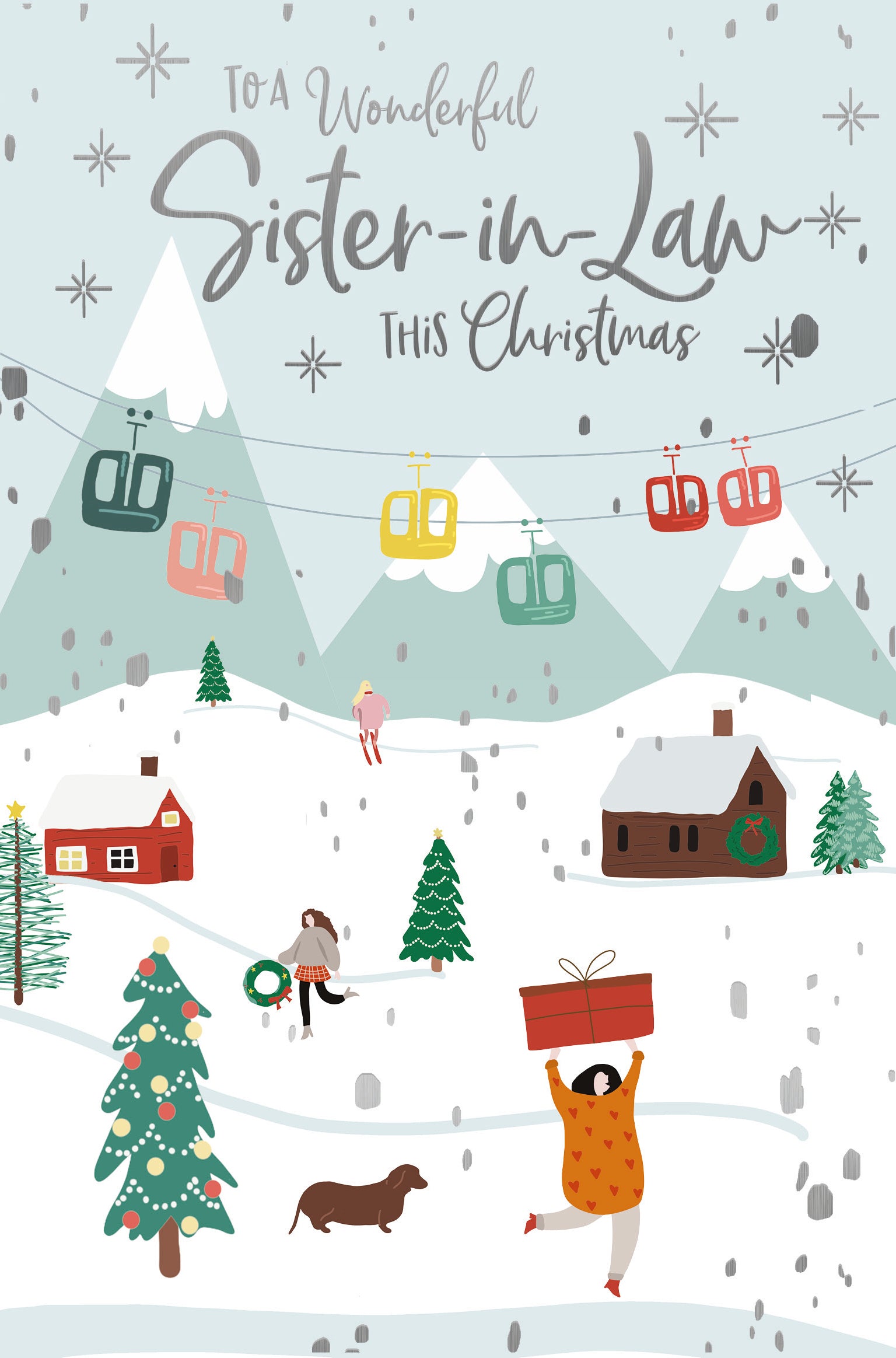 Sister In Law Christmas Card - Lady With Large Gift
