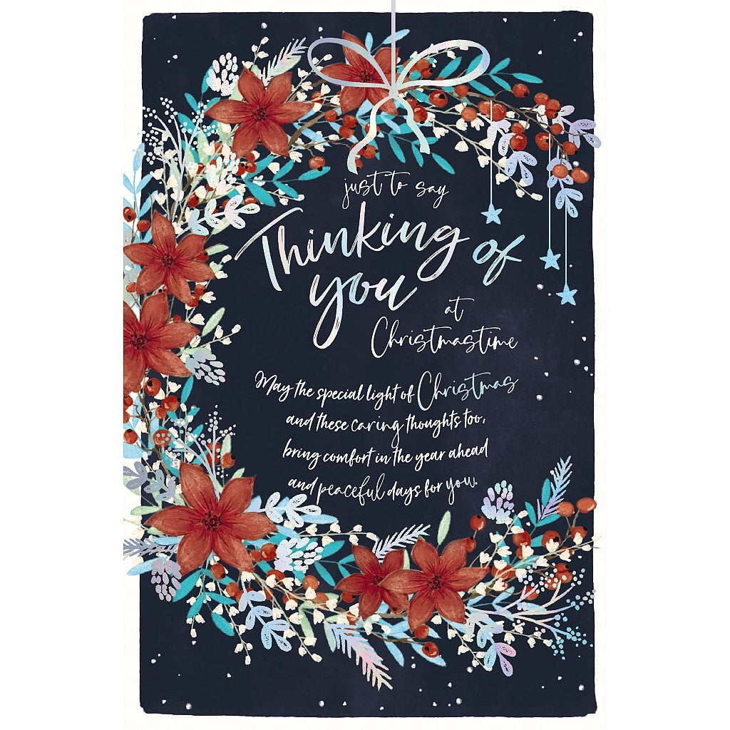 Thinking Of You Christmas Card - Poinsettias And Foliage