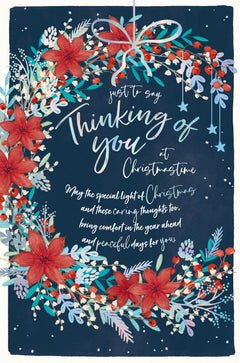 Thinking Of You at Christmas Card - Poinsettias And Foliage