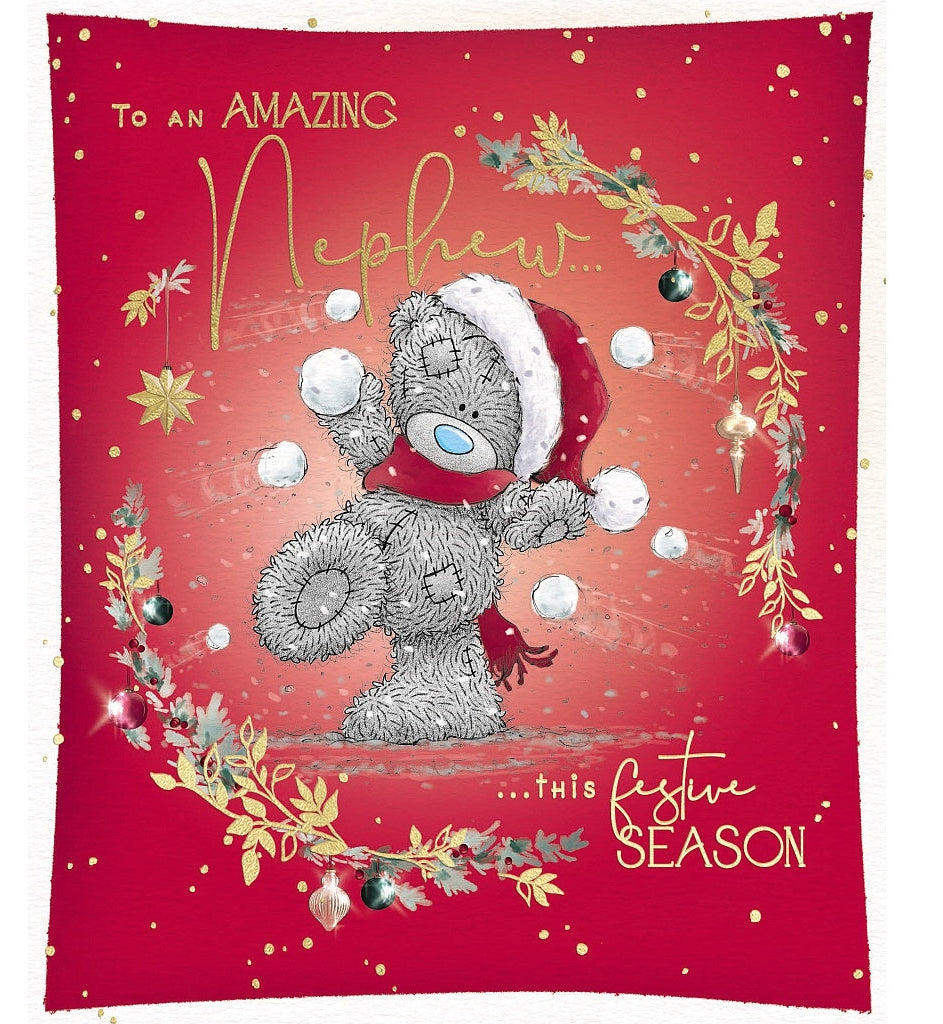 Nephew Christmas Card - Bear With Snowball