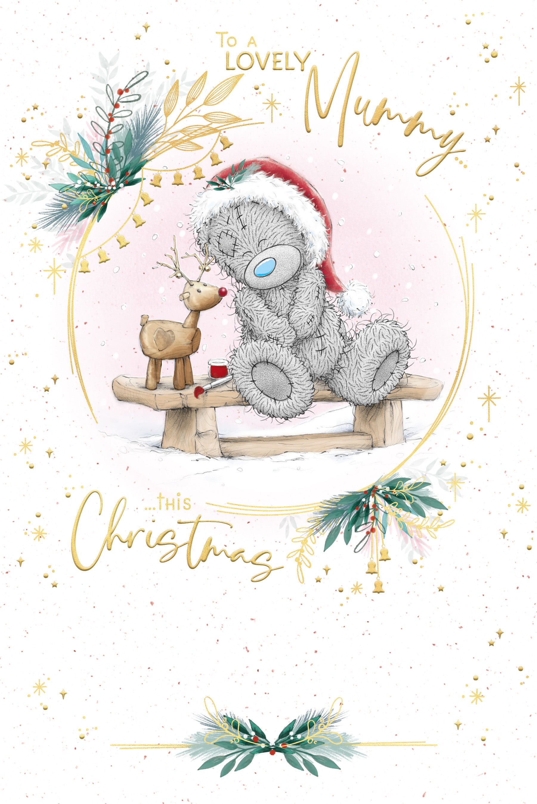 Mummy Christmas Card - Bear Sat With Reindeer