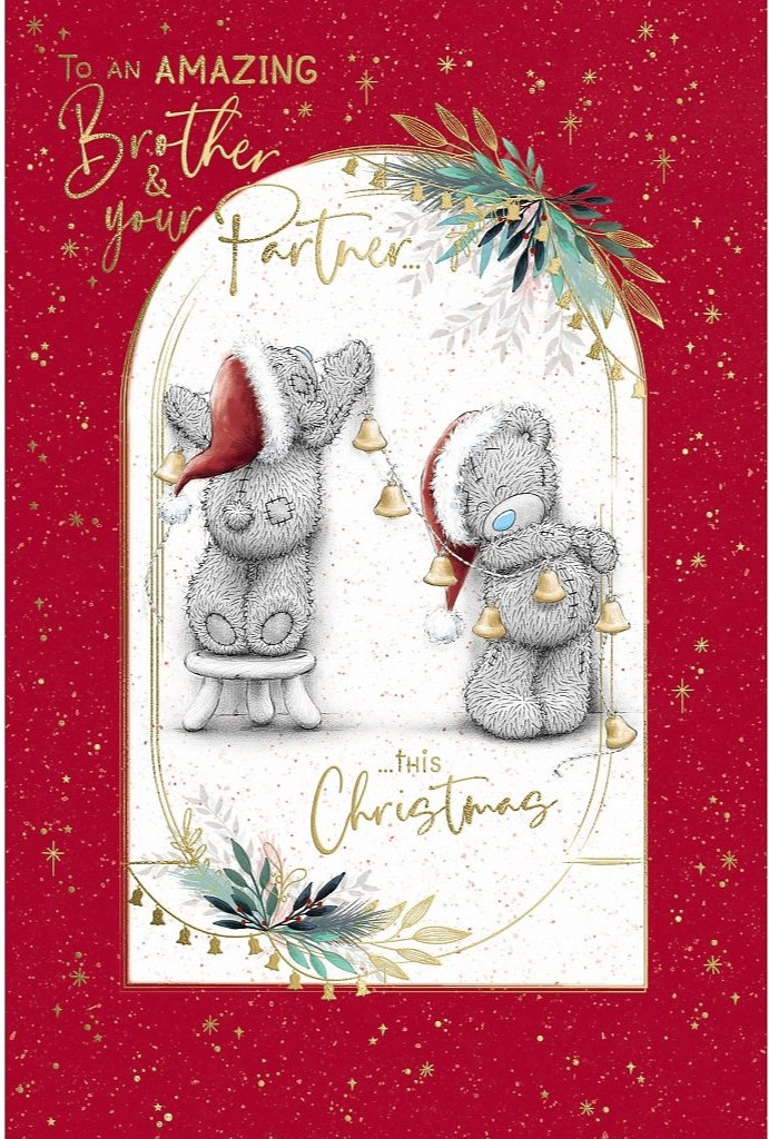 Brother & Partner Christmas Card - Bears With String