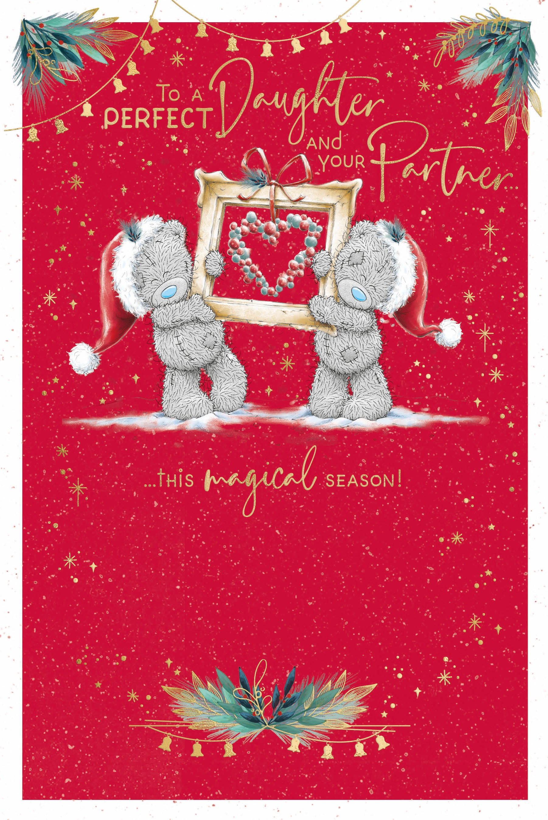 Daughter and Partner Christmas Card - Bears Holding Frame