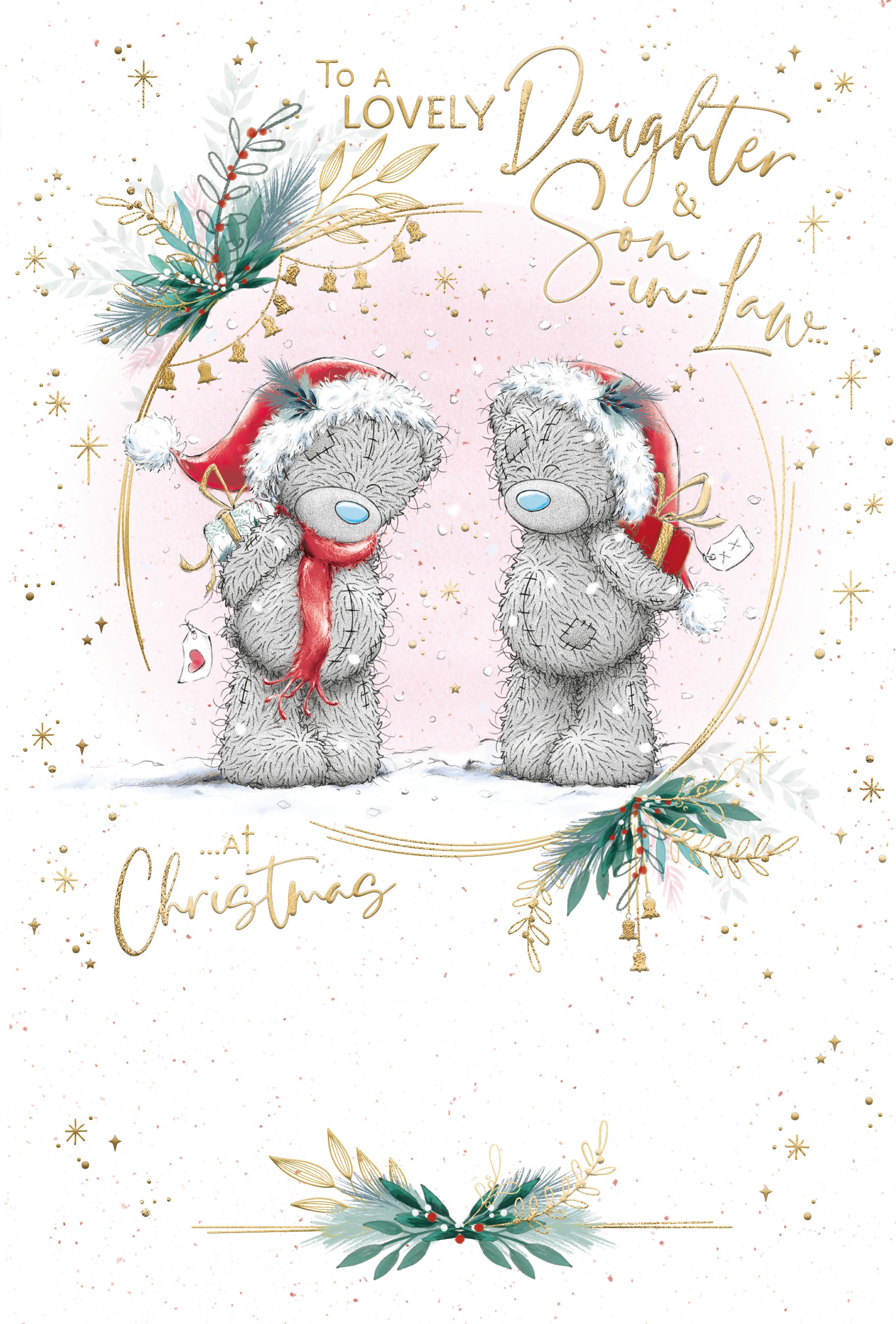 Daughter & Son-in-law Christmas Card - Bears Hiding Gifts Behind Backs