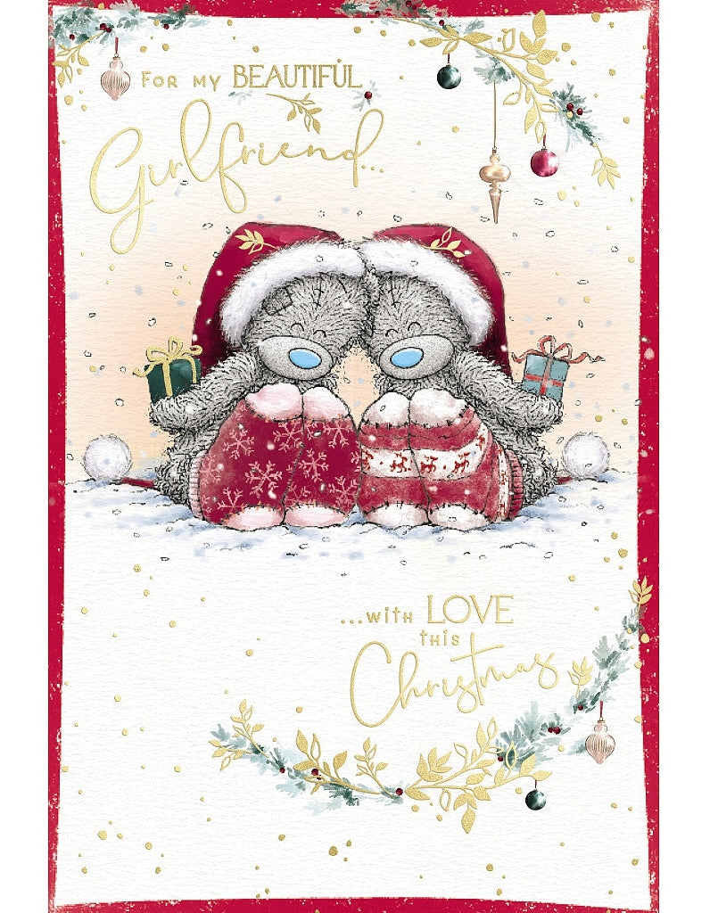 Girlfriend Christmas Card - Bears Wearing Socks With Gifts