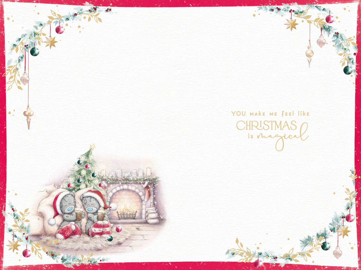 Girlfriend Christmas Card - Bears Wearing Socks With Gifts