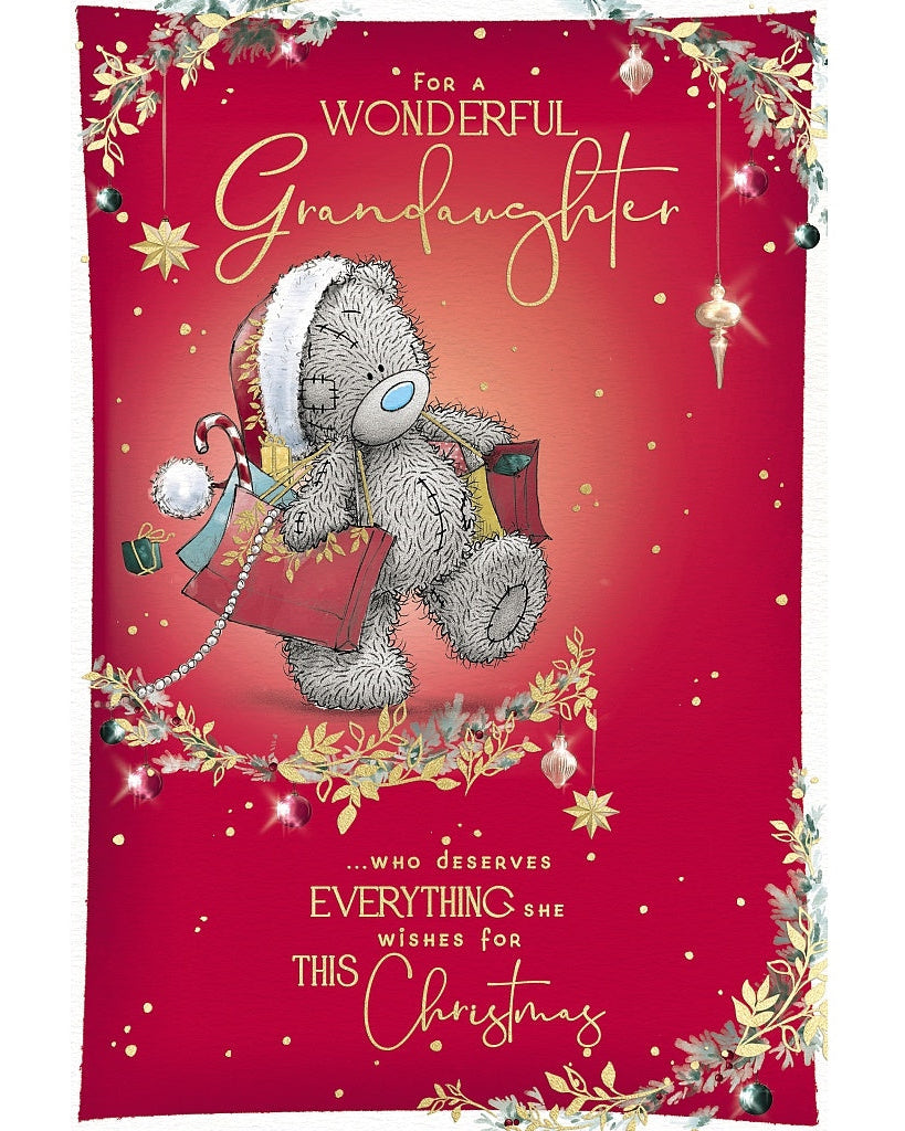 Granddaughter Christmas Card - Bear With Gift Bags