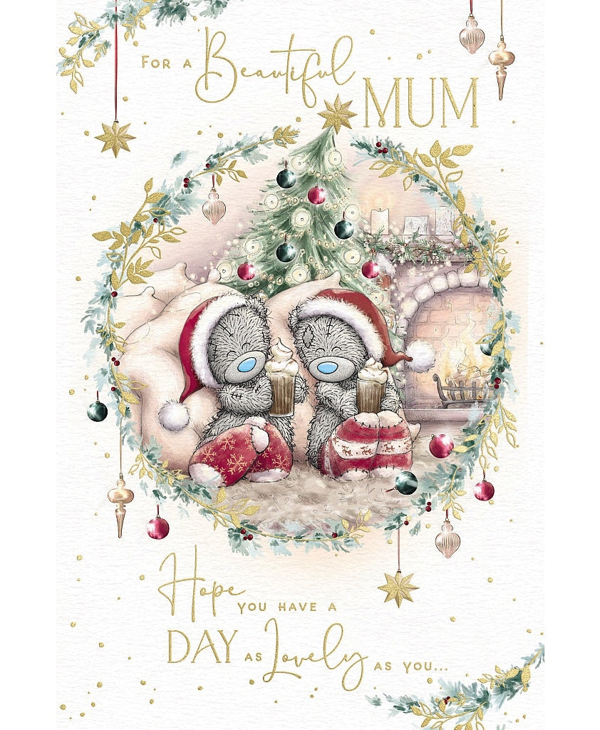 Mum Christmas Card - Bears Sat With Hot Chocolate