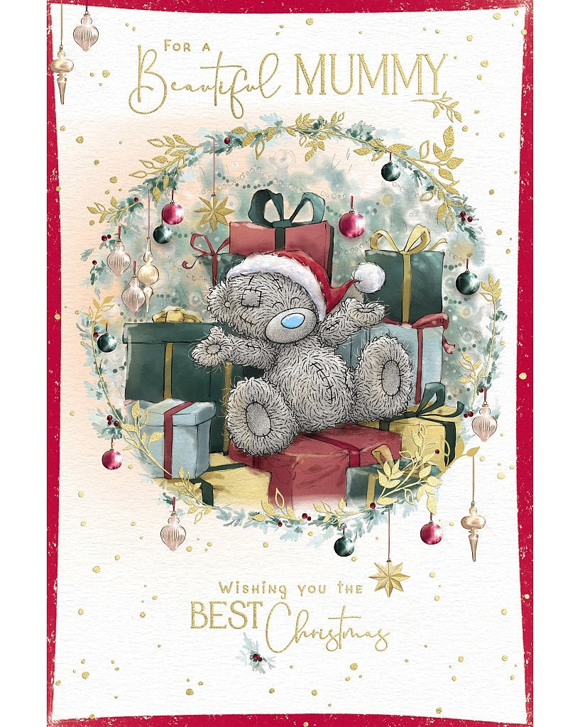 Mummy Christmas Card - Bear Sat Amongst Presents