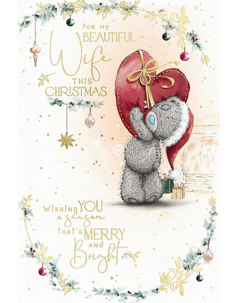Wife Christmas Card - Bear Holding Up Big Red Heart