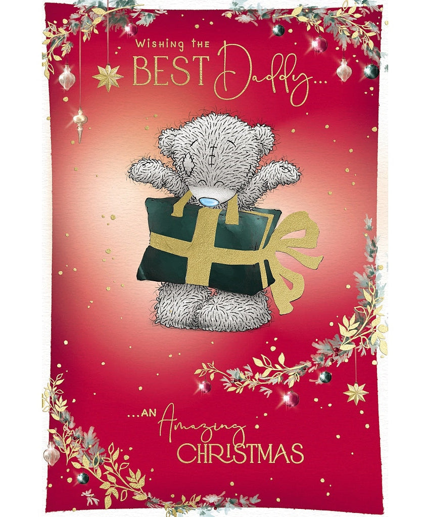 Daddy Christmas Card - Bear With Gift