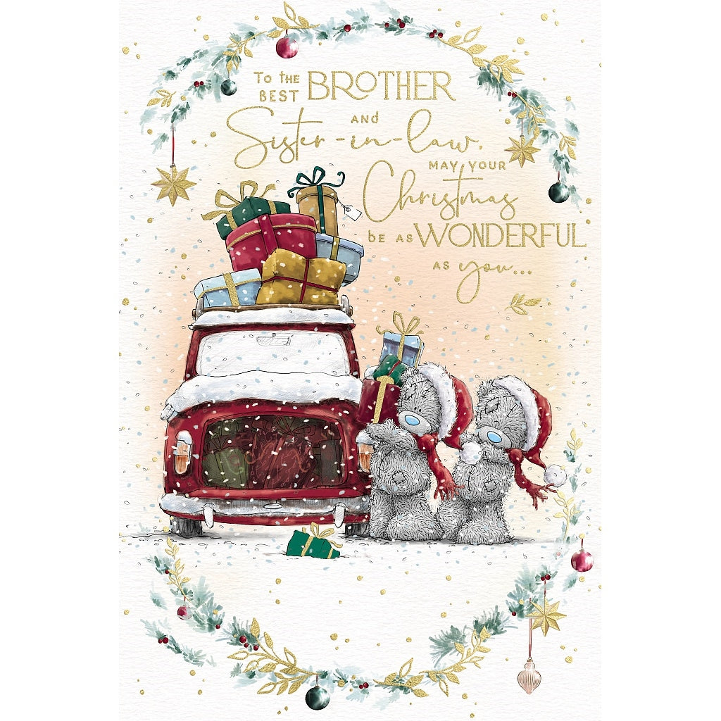 Brother and Sister In Law Christmas Card - Bears Loading Gifts Into Car