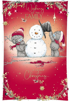 To All The Family Christmas Card - Bears Dressing Snowman,