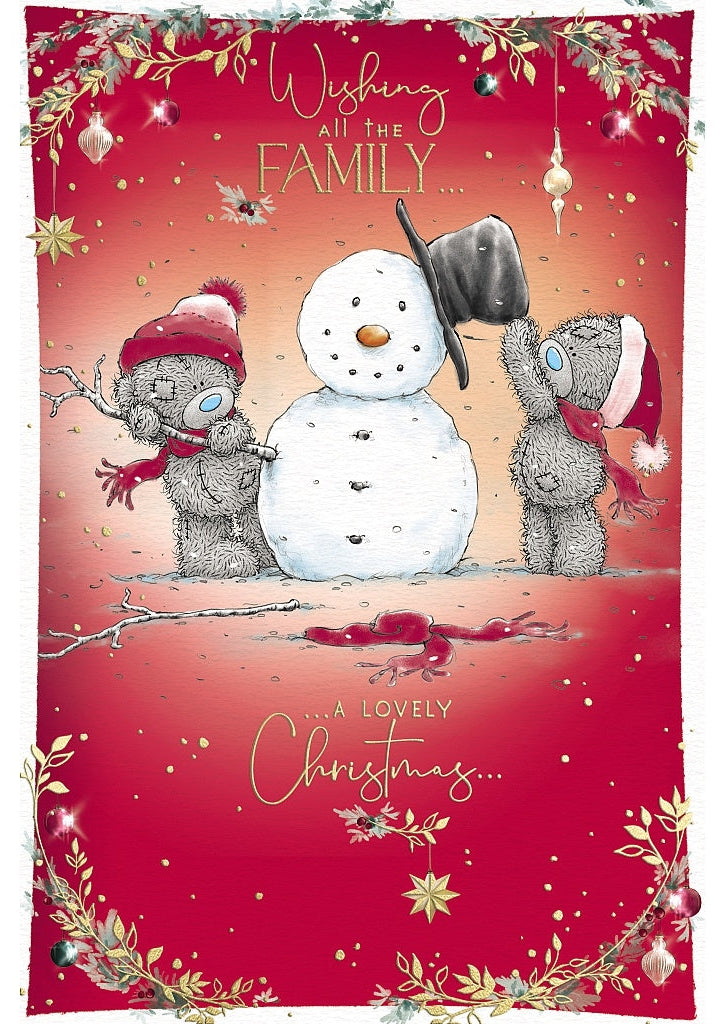 To All The Family Christmas Card - Bears Dressing Snowman,
