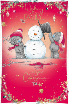 To All The Family Christmas Card - Bears Dressing Snowman,