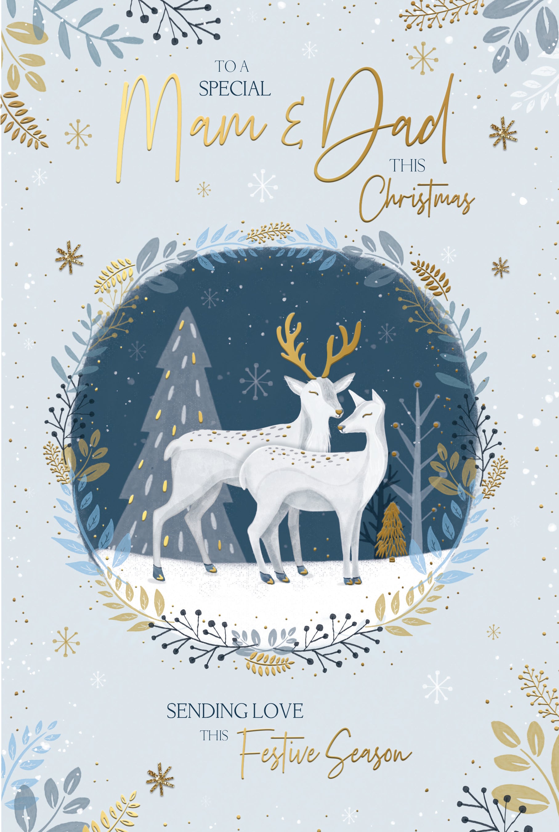 Mam & Dad Christmas Card - Reindeers In Woods
