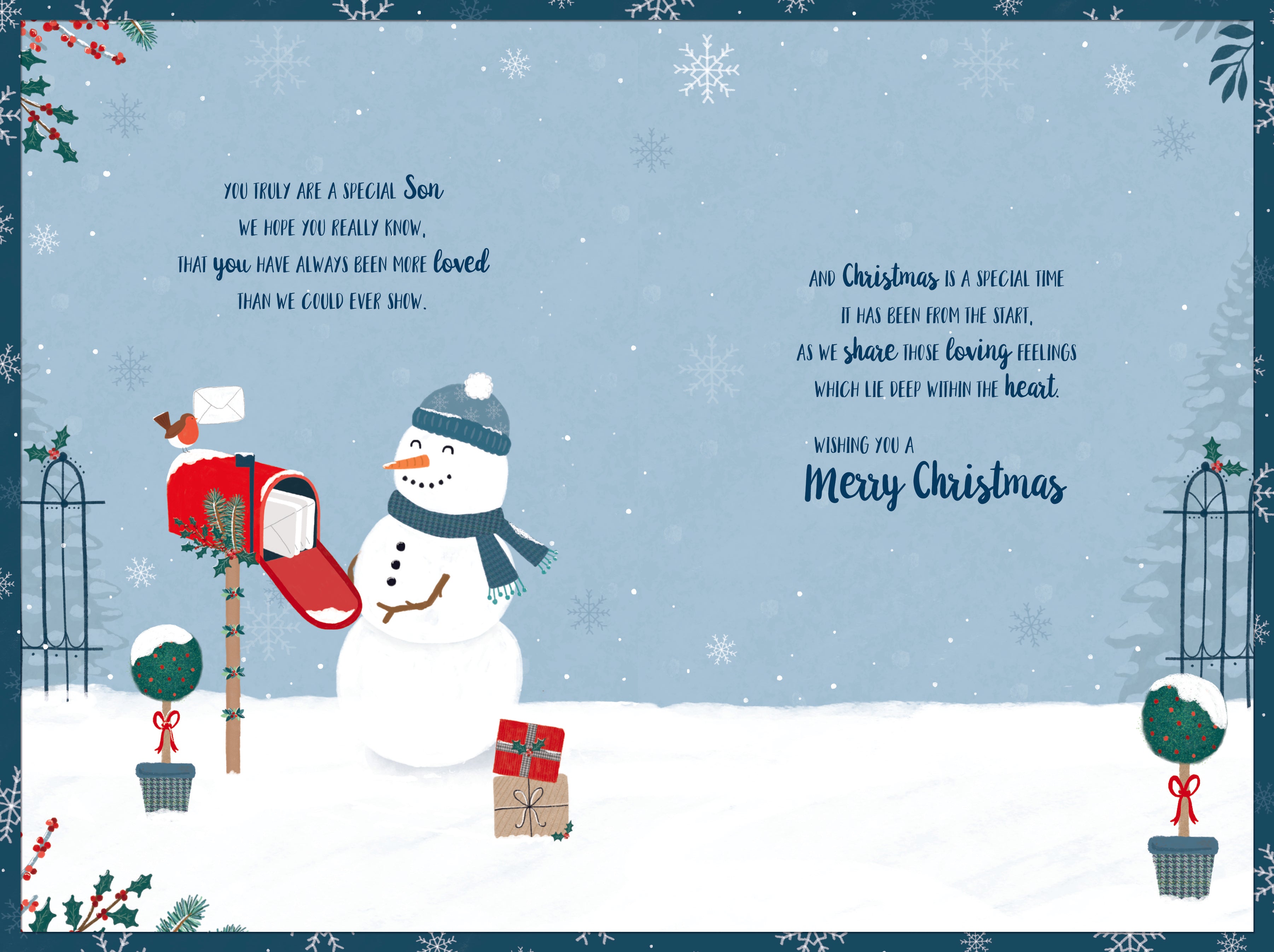 Son Christmas Card - Snowman And Postbox