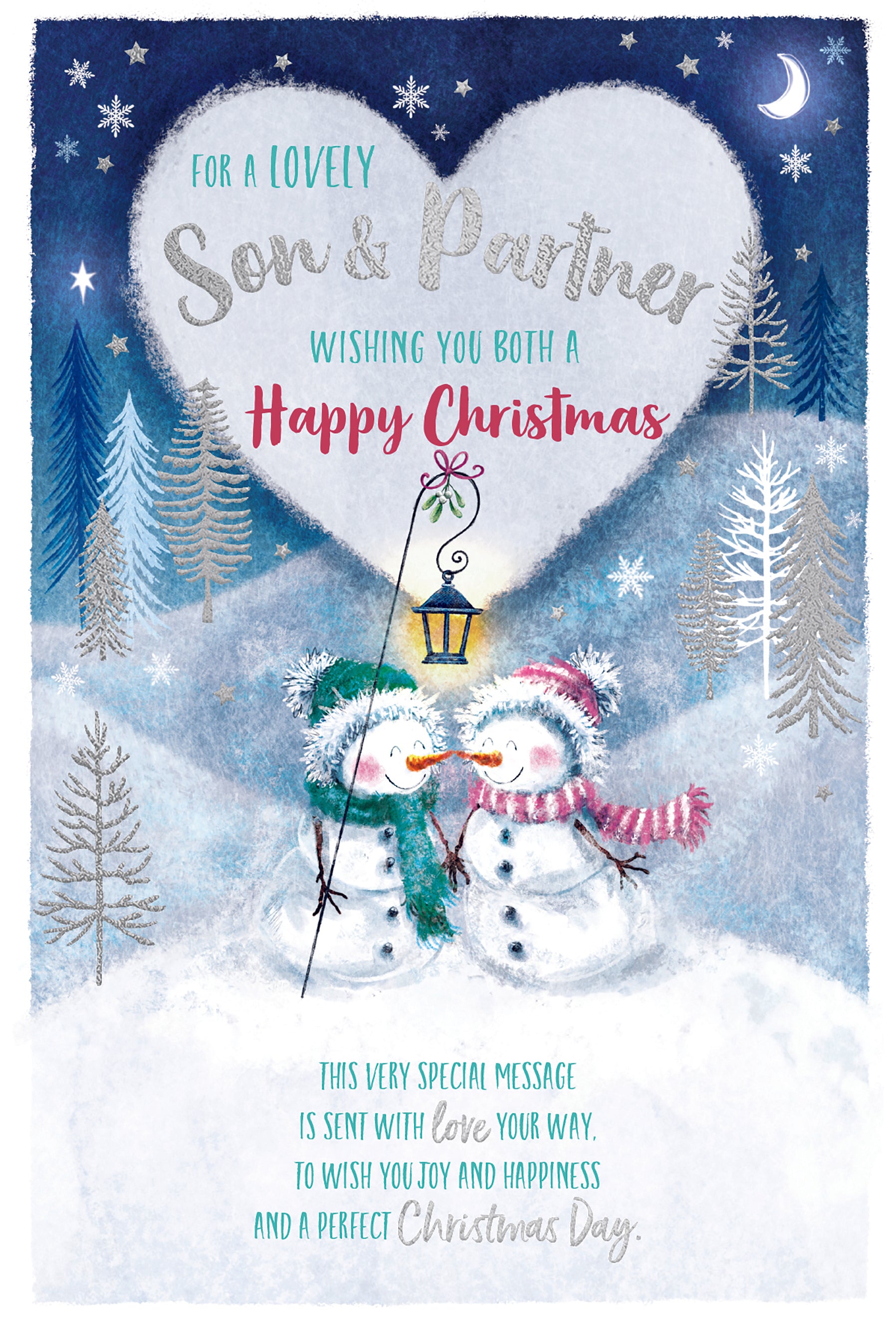 Son & Partner Christmas Card - Snowman Couple and