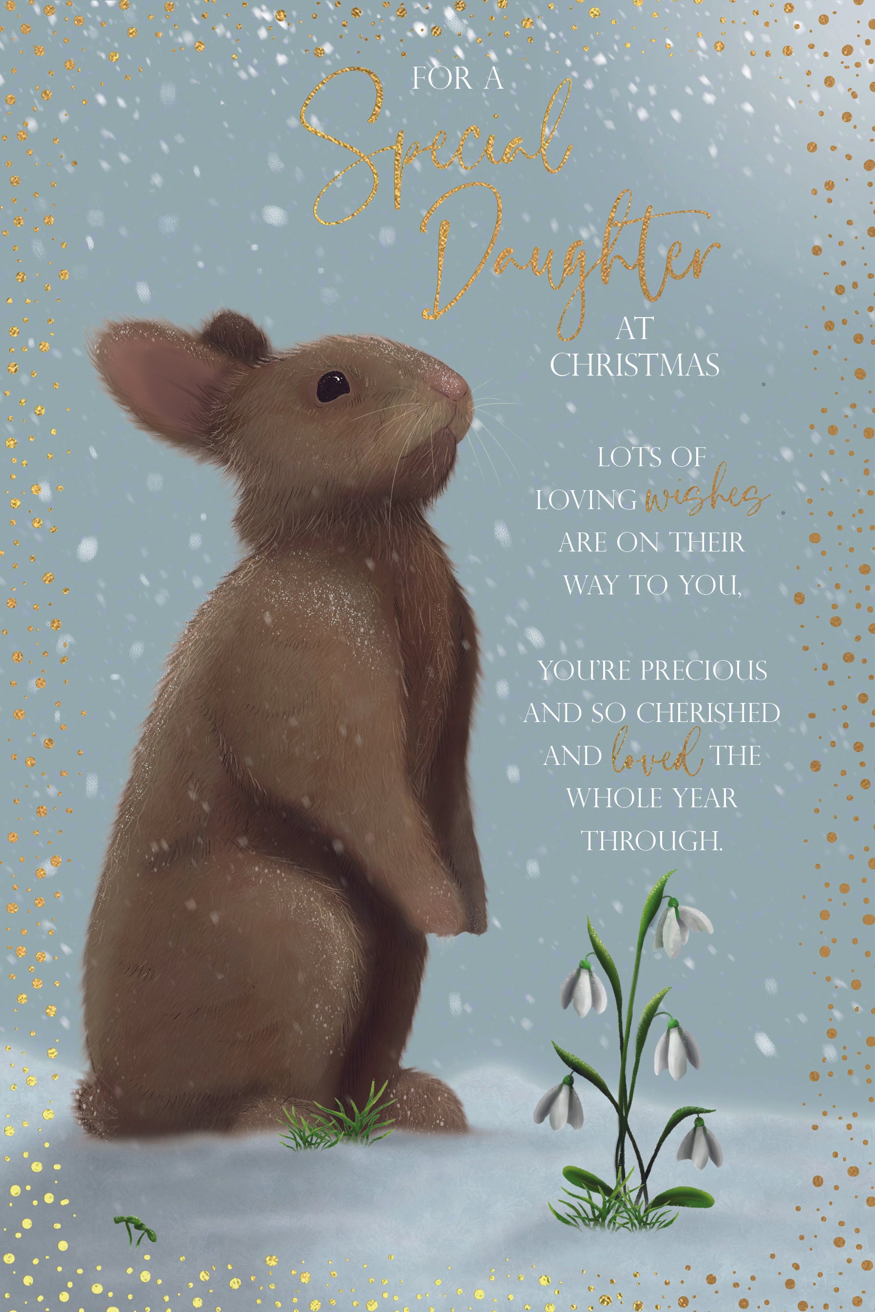 Daughter Christmas Card - Bunny And Snowdrops