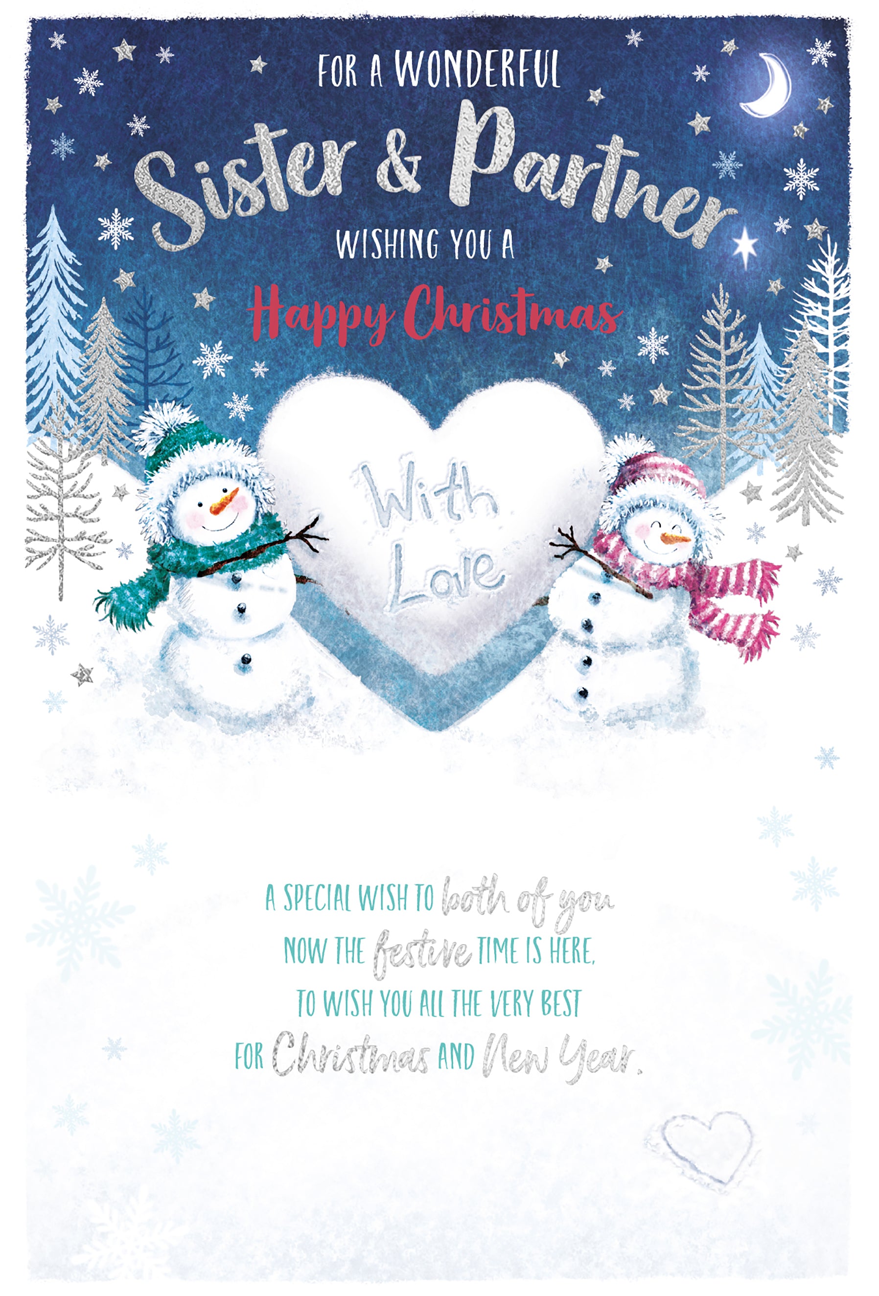 For A Wonderful Sister & Partner Christmas Card -Snowy Night