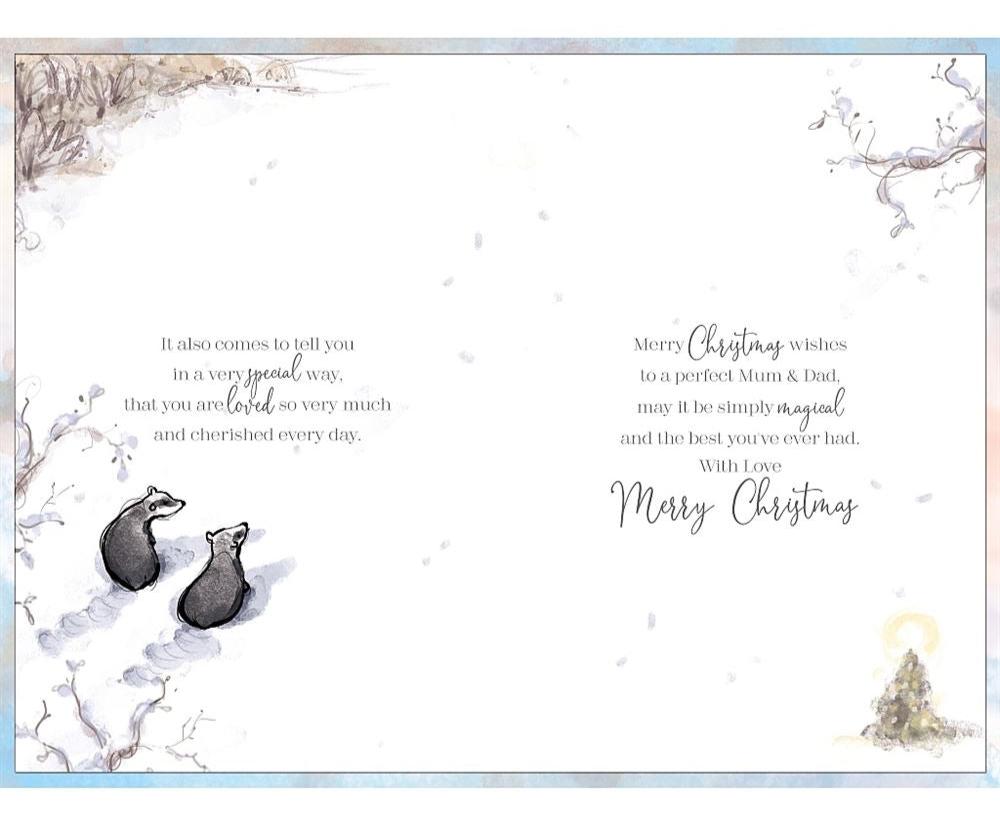 Mum & Dad Christmas Card - Badgers In The Snow
