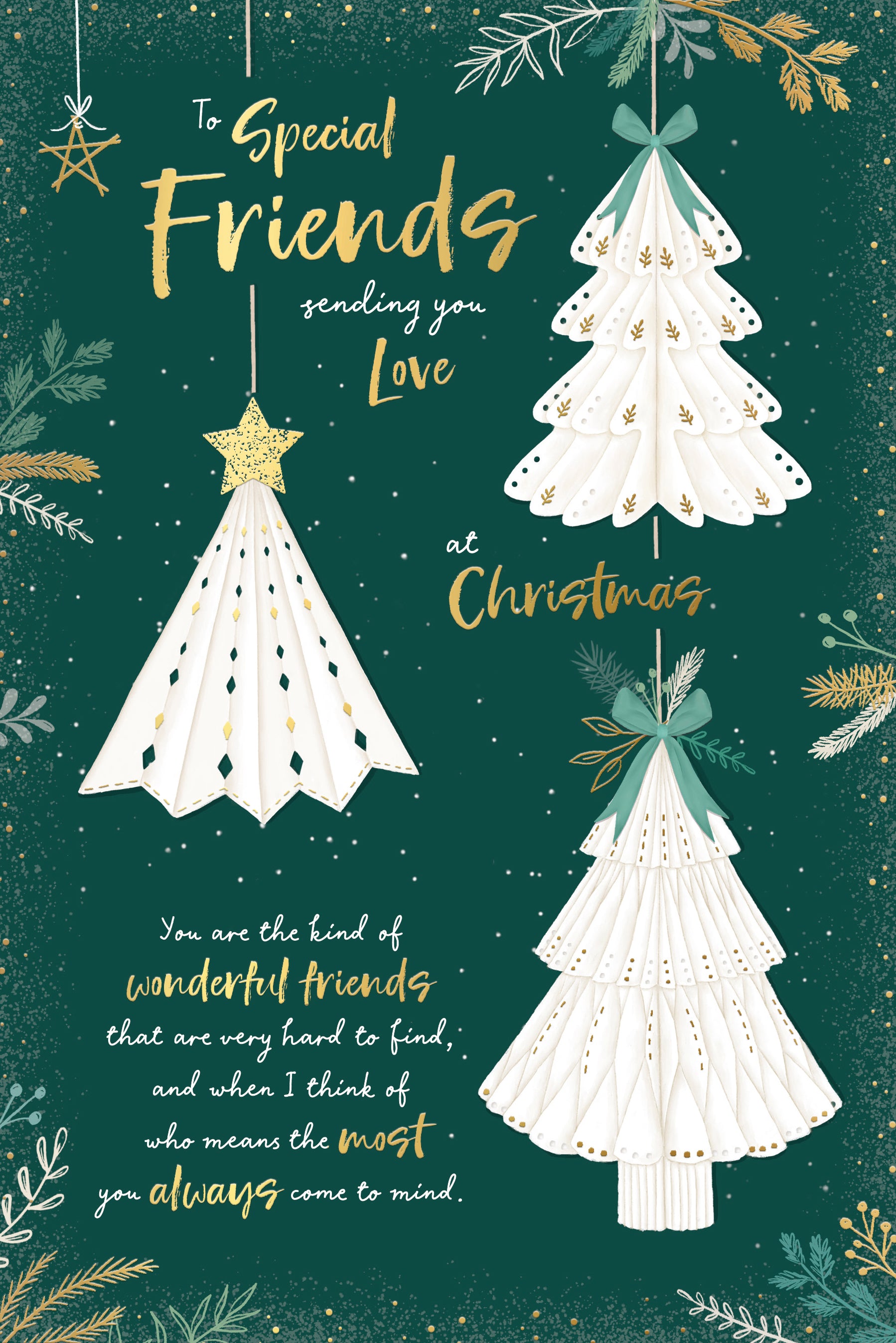 Special Friends Hanging Paper Trees Christmas Card