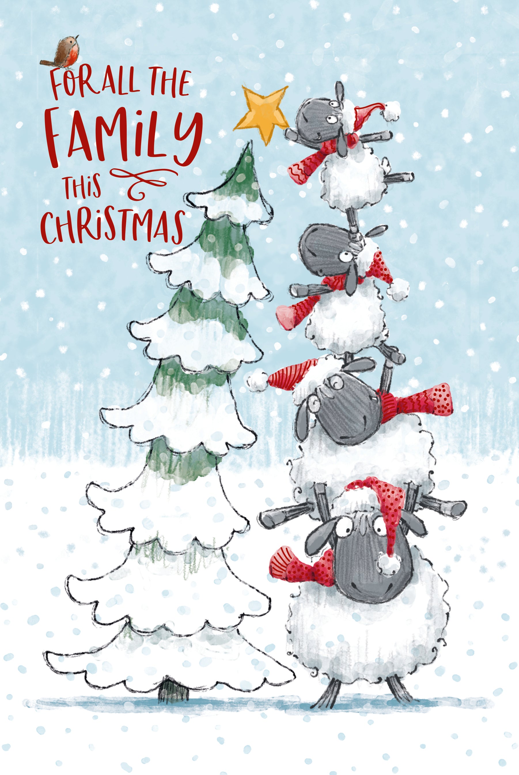 To All The Family Sheep Putting Star On Tree Christmas Card