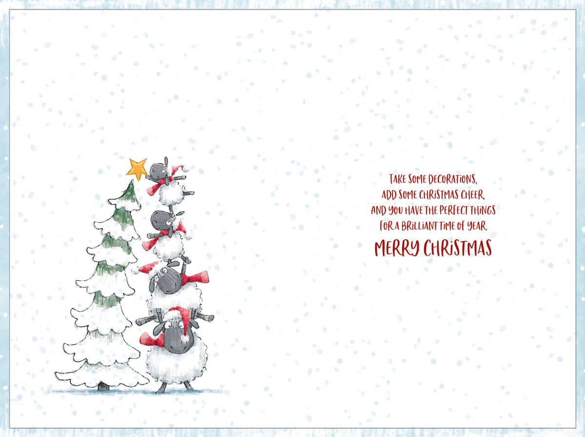 To All The Family Sheep Putting Star On Tree Christmas Card