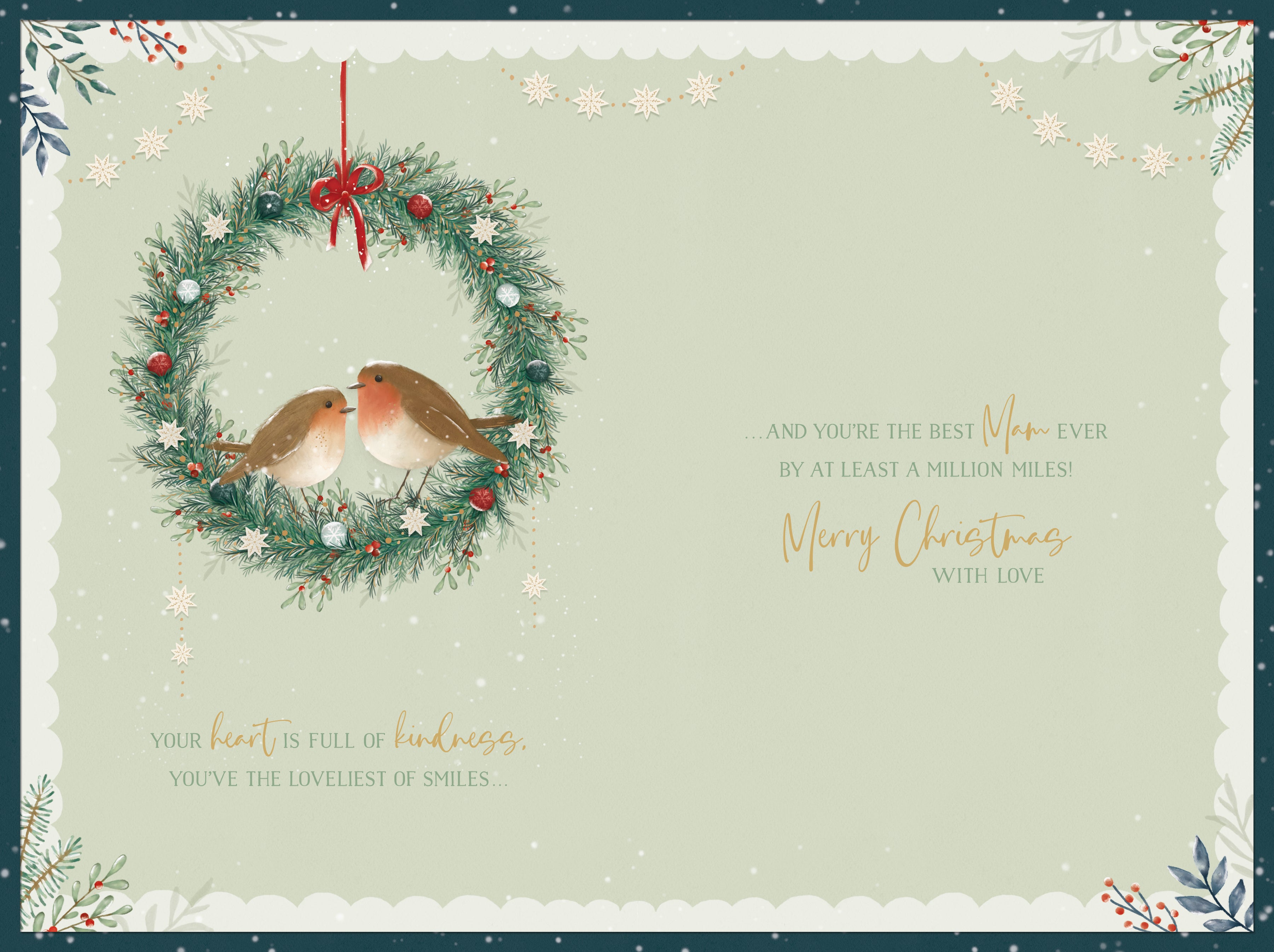 Mam Robins On A Wreath Christmas Card