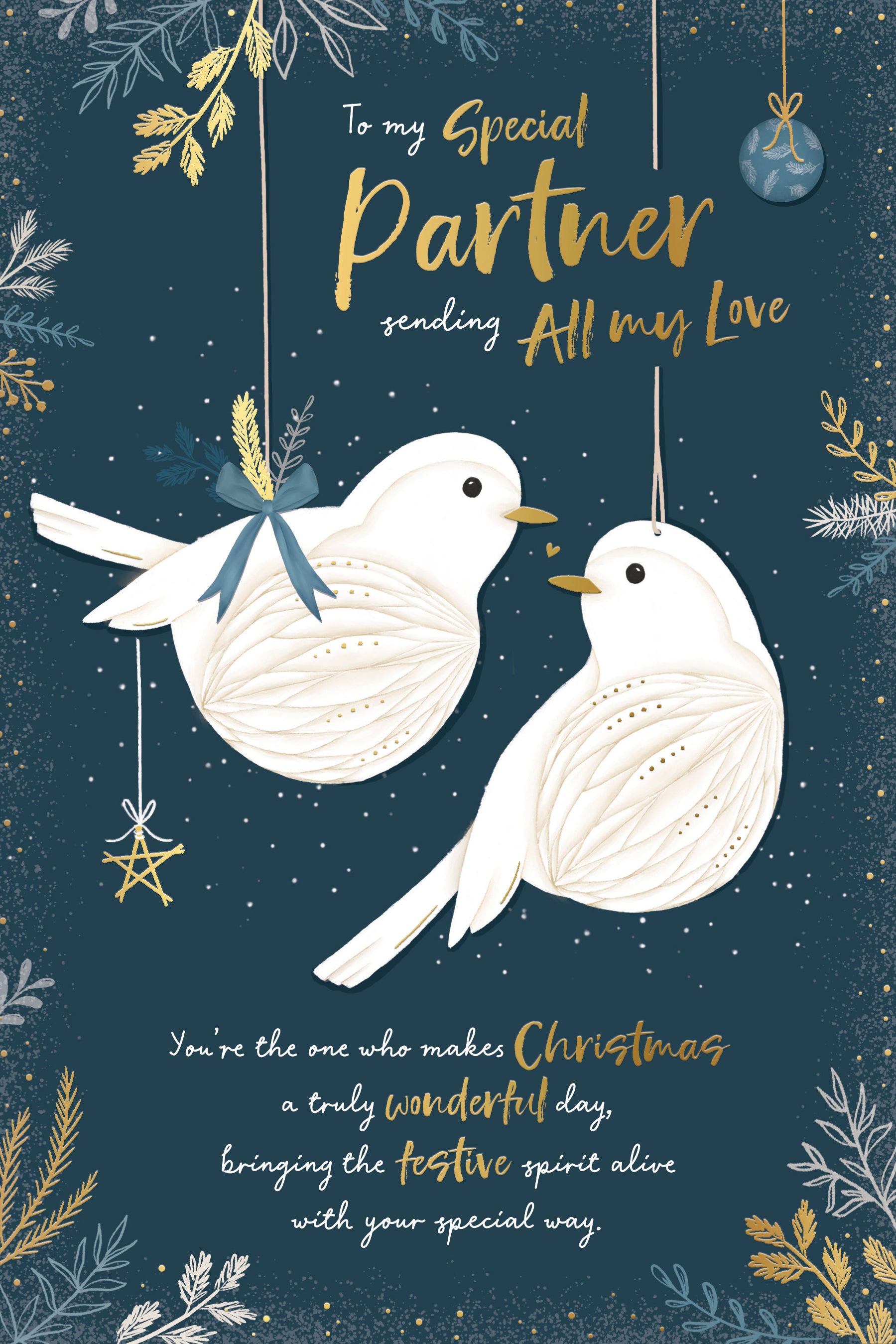 Partner Christmas Card - Hanging Paper Birds