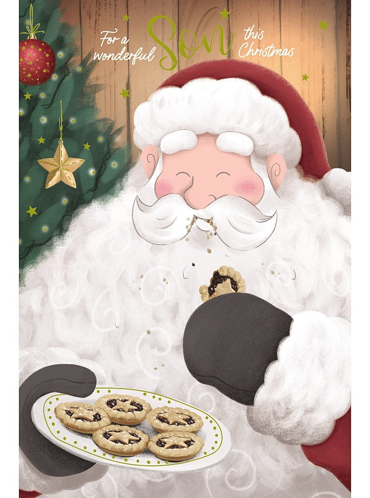 Son Christmas Card Santa Eating Mince Pie