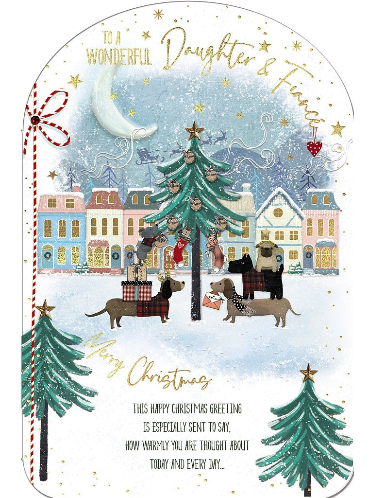 Daughter and Fiancé Christmas Card - Dogs With Gifts And A Card