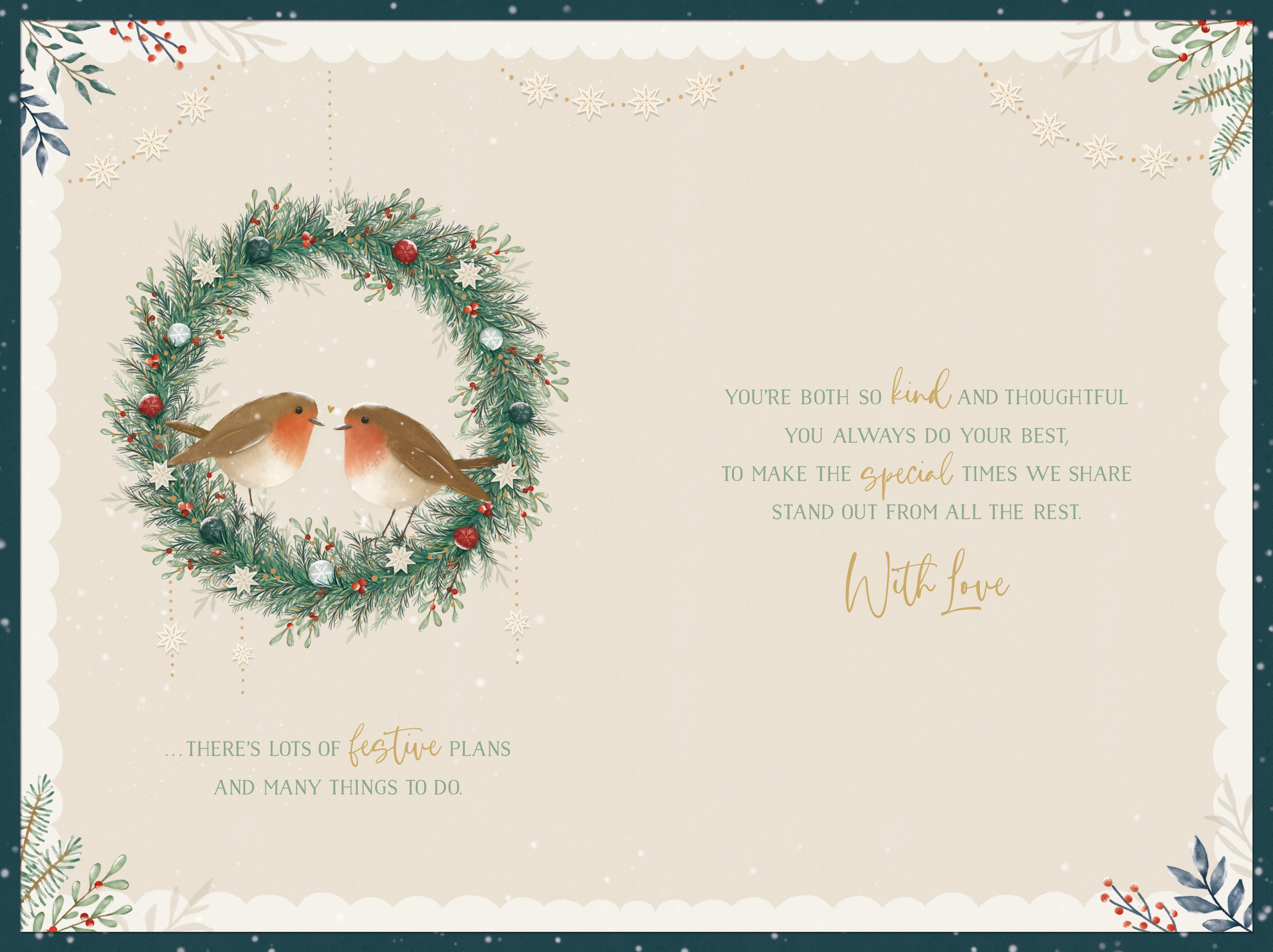 Grandson And Partner Christmas Card - Robins On A Wreath