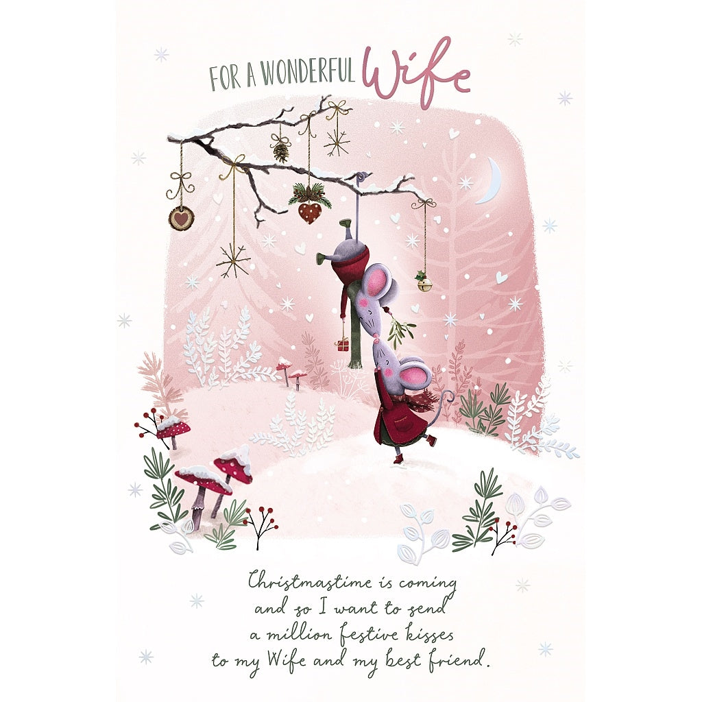 Wife Christmas Card Mice Kissing In Snow