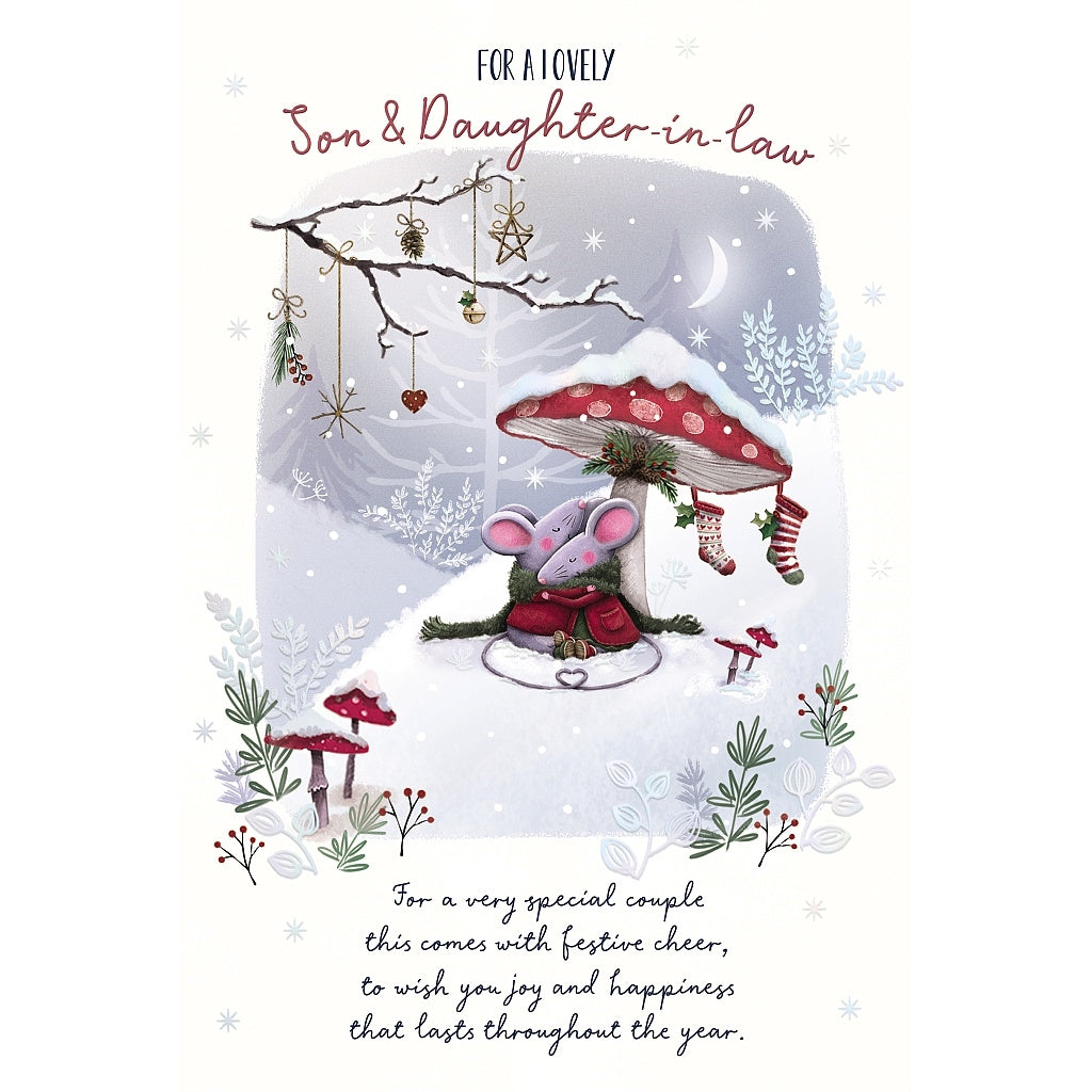 Son And Daughter-In-Law Christmas Card - Mice Under Mushroom