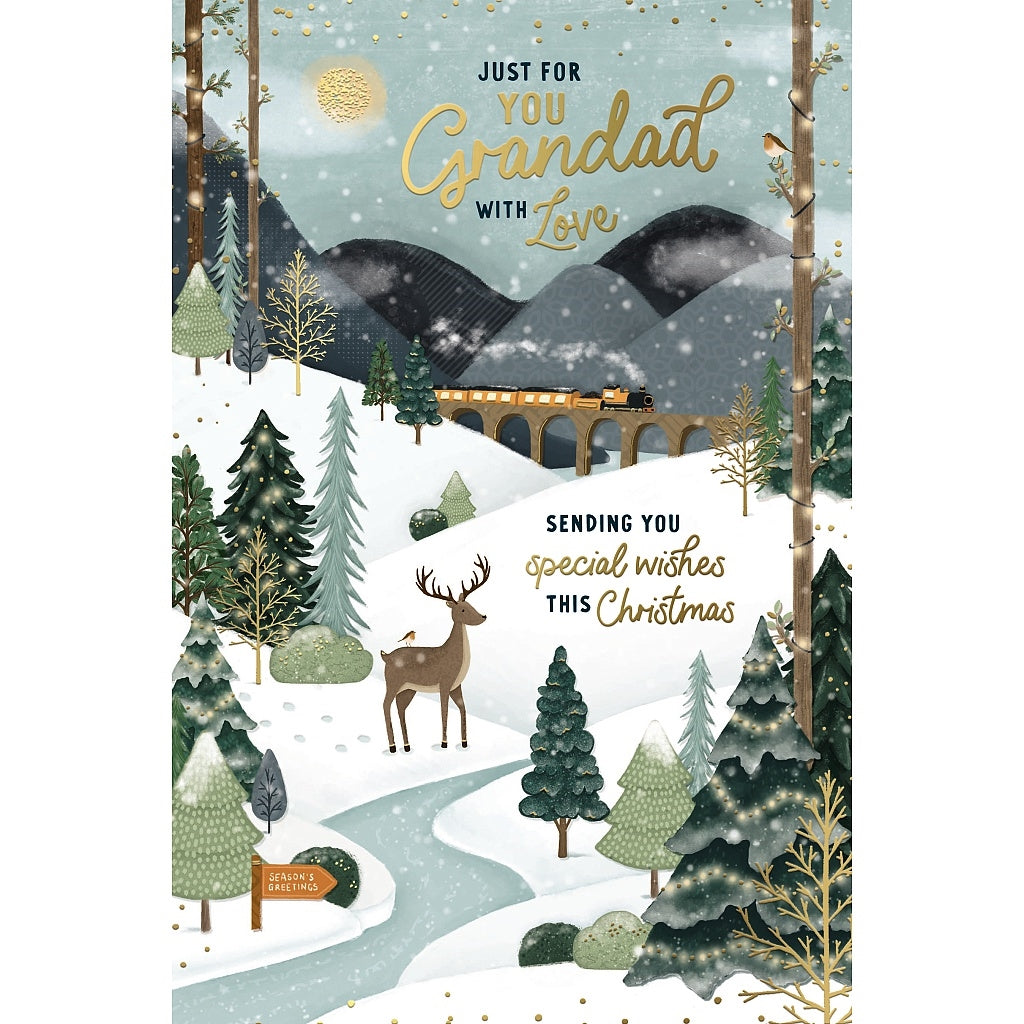 Grandad Christmas Card - Train And Deer Scene
