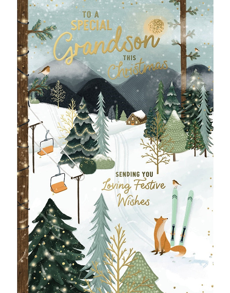 Grandson Christmas Card - Fox In Winter Forest