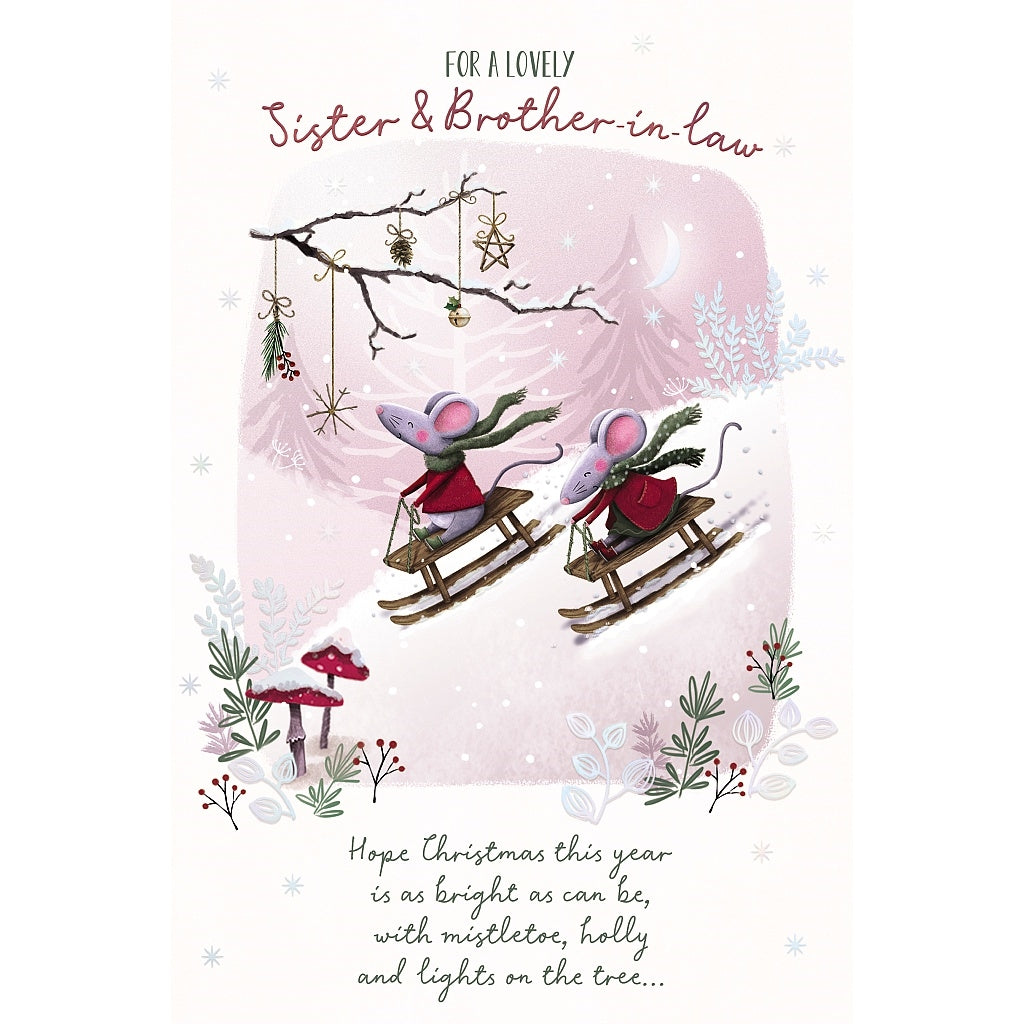 Sister & Brother-In-Law Christmas Card Mice On Sledges