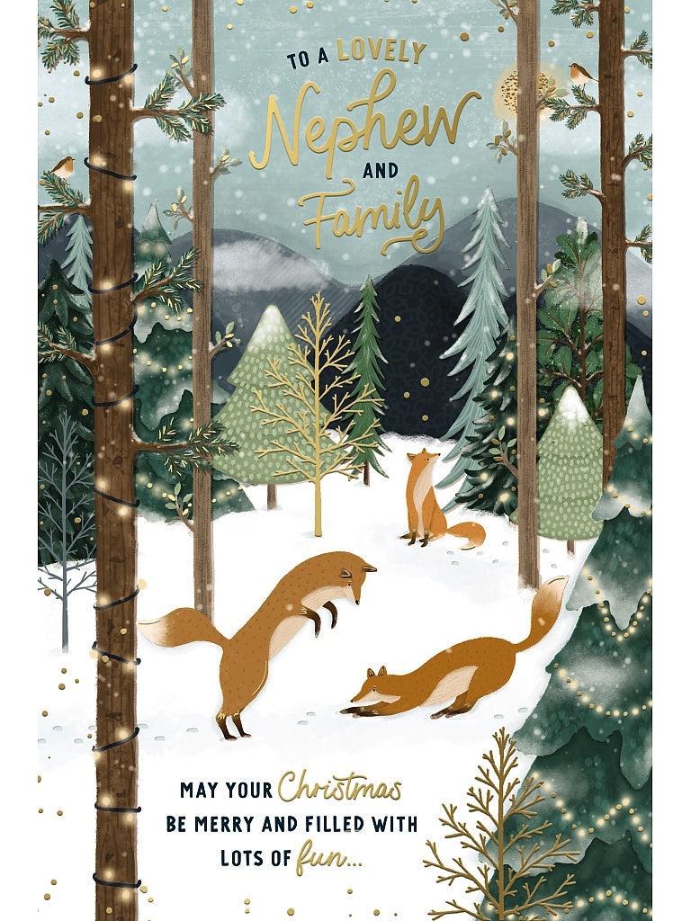 Nephew and Family Christmas Card - Foxes Playing