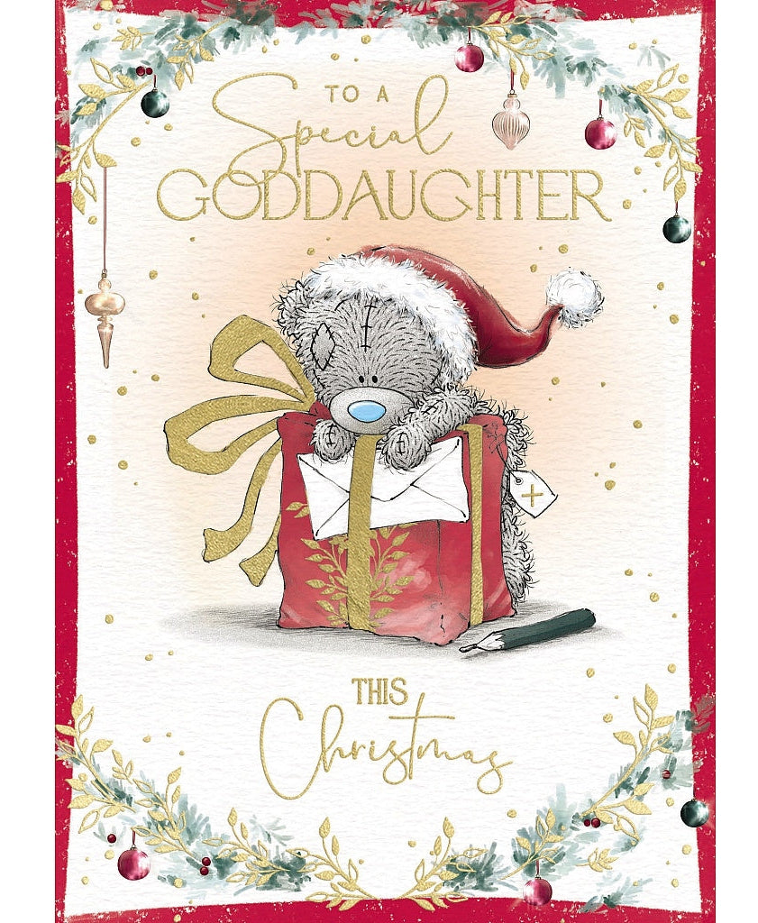 Goddaughter Christmas Card - Bear With Big Present